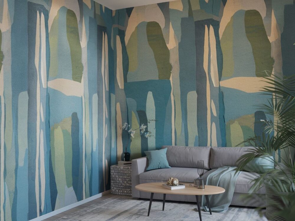 aranżacja wnętrza z tapetą na nierówności