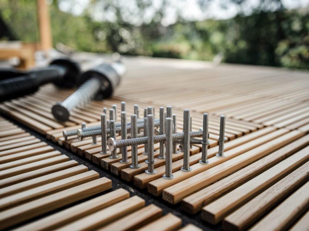 drewno modrzewiowe z wkrętami