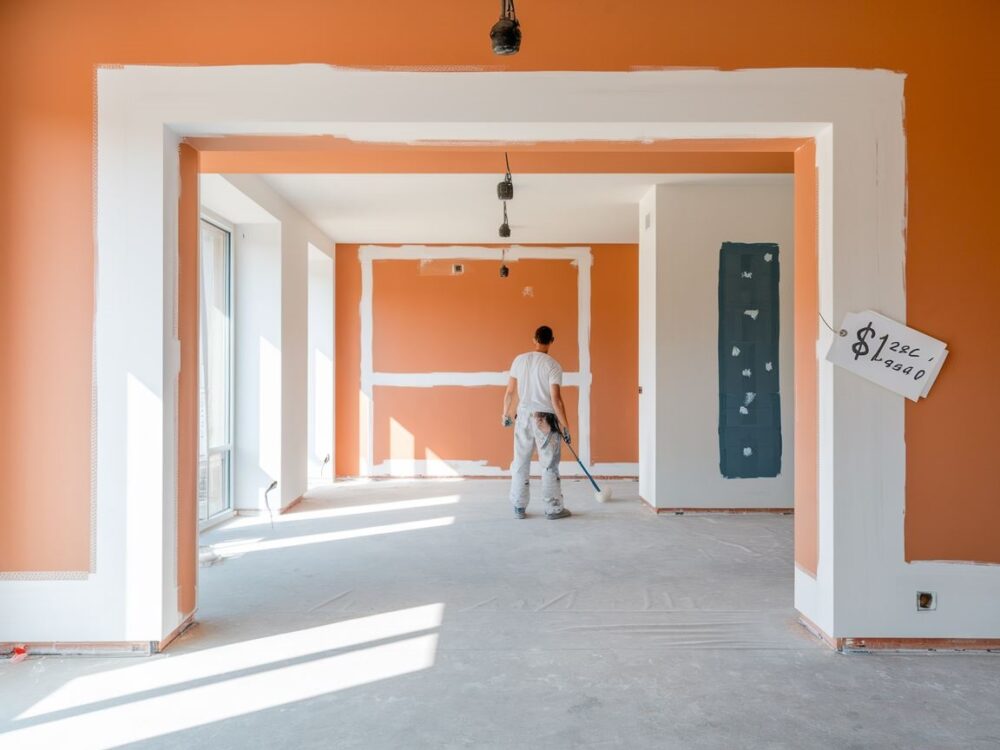 fachowiec malujący ścianę
