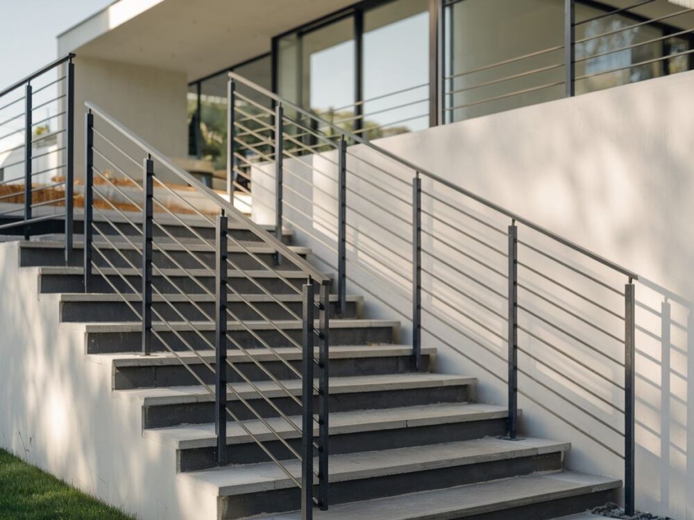 nowoczesna balustrada przy schodach ogrodowych