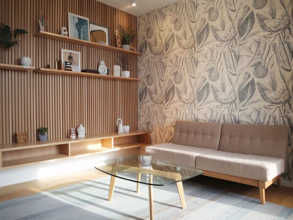 nowoczesny salon z lamelami