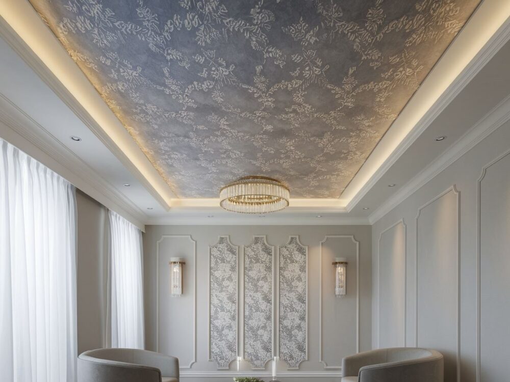 nowoczesny sufit z tapetą