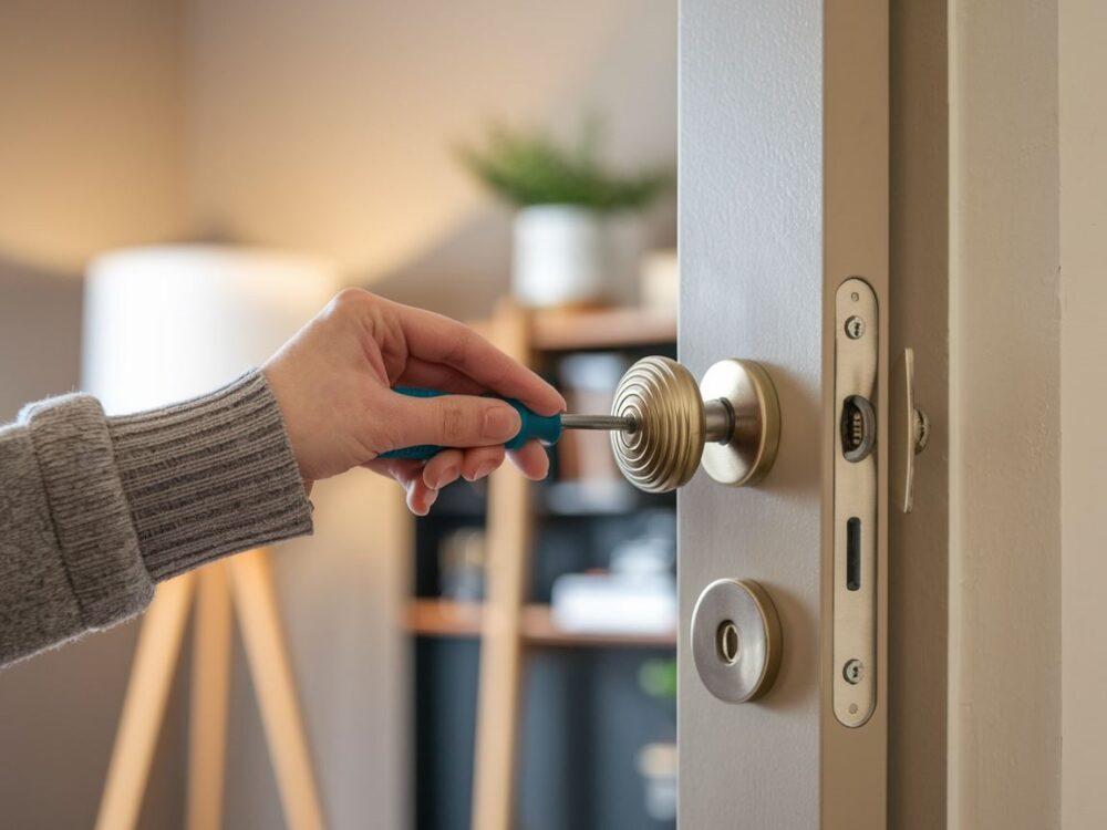 śrubokręt przy klamce drzwi