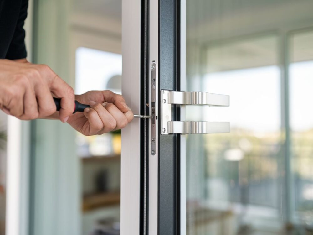 śrubokręt przy zawiasie drzwi